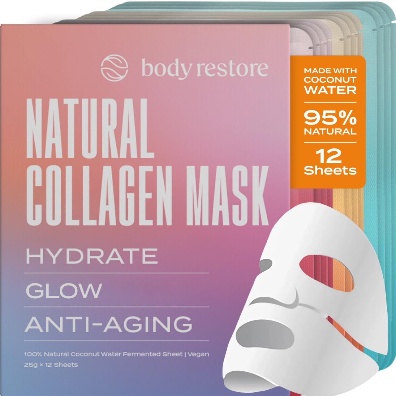 Body Restore face mask 12-pack unboxing shows fragrance-free packaging for sensitive skin