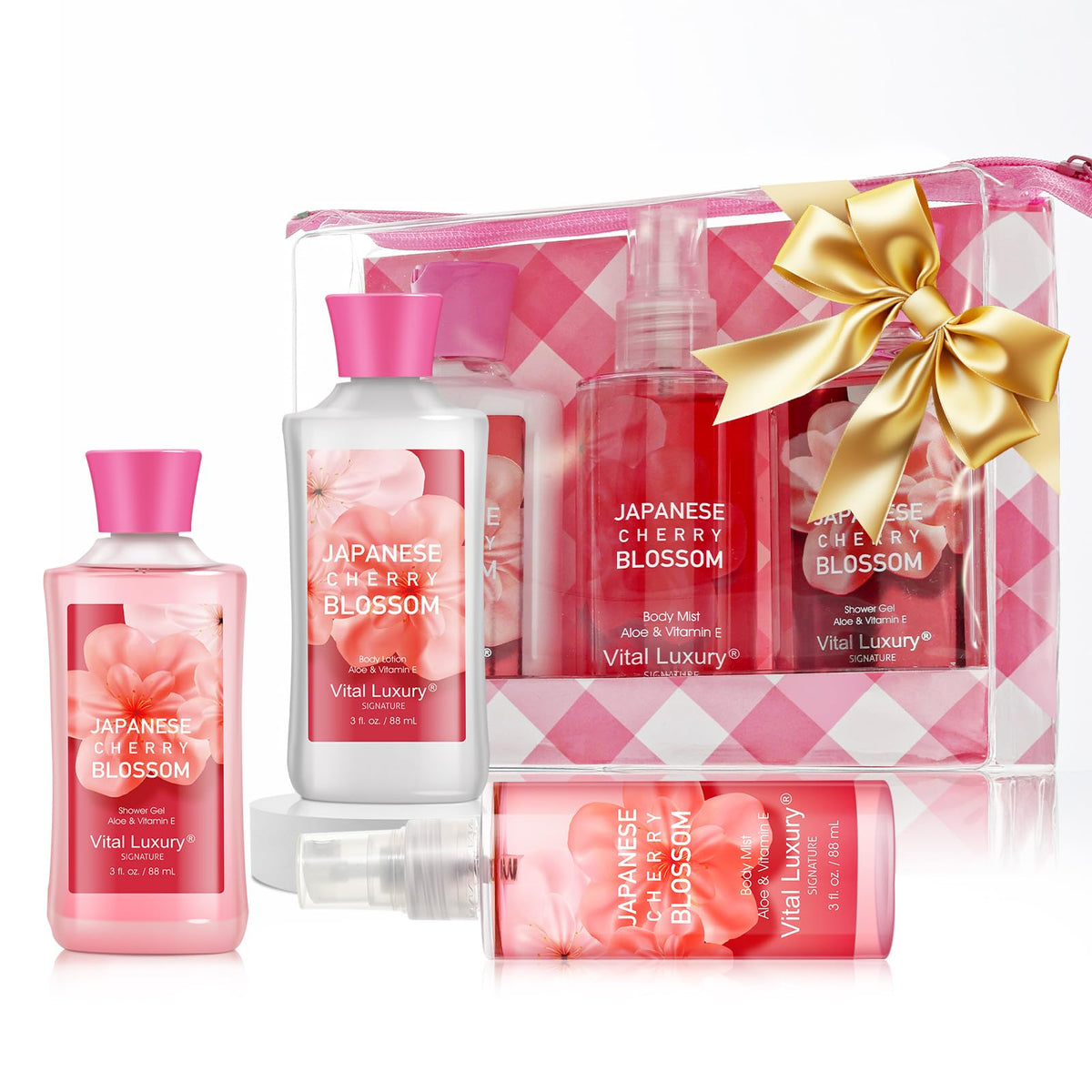 Bodybeau Bath Gift Set in Japanese Cherry Blossom packaging, ideal as a refined gift.