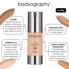 Bodyography Natural Finish Foundation photo-ready look in warm undertone.