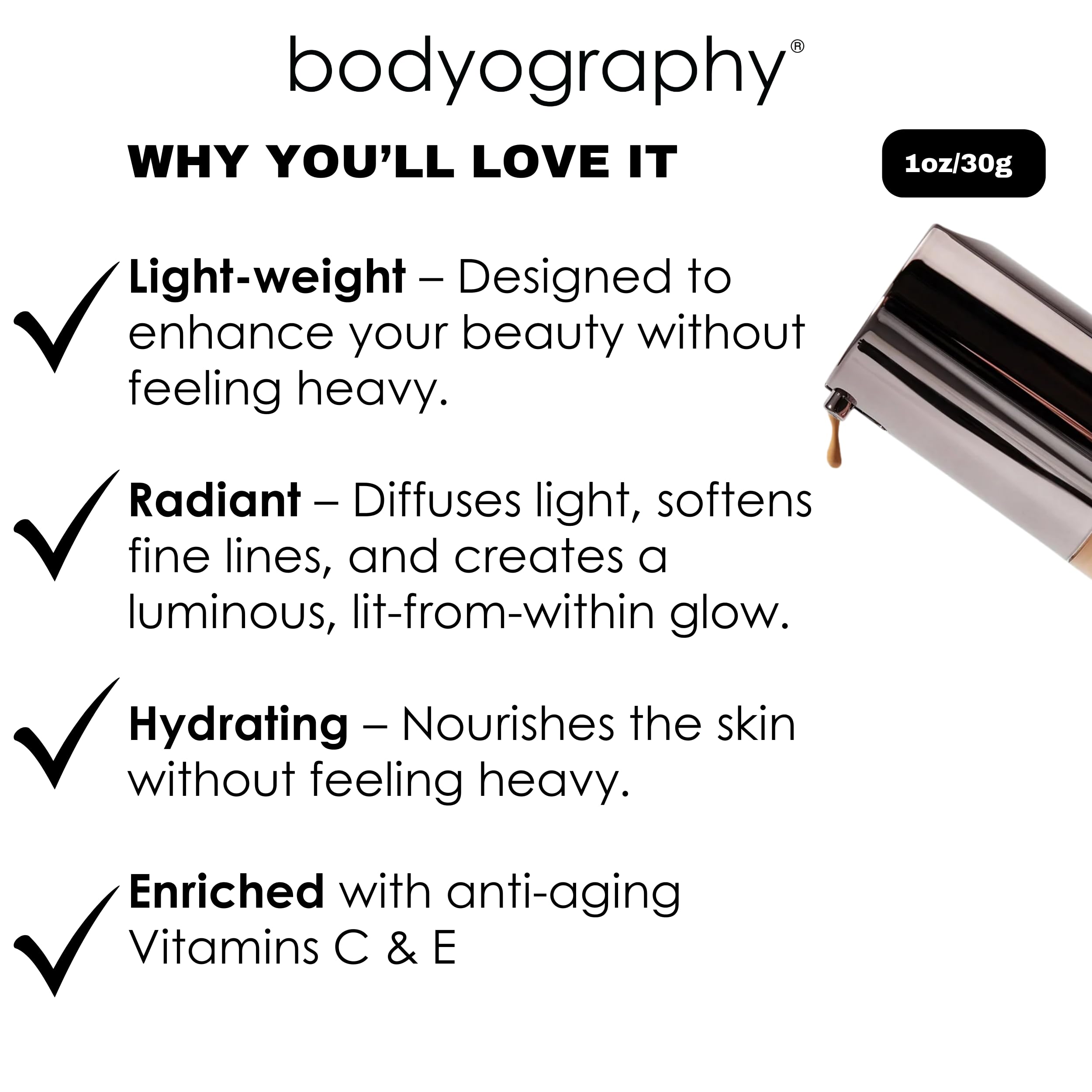 Bodyography Velvet Finish Foundation texture for smooth, even coverage.