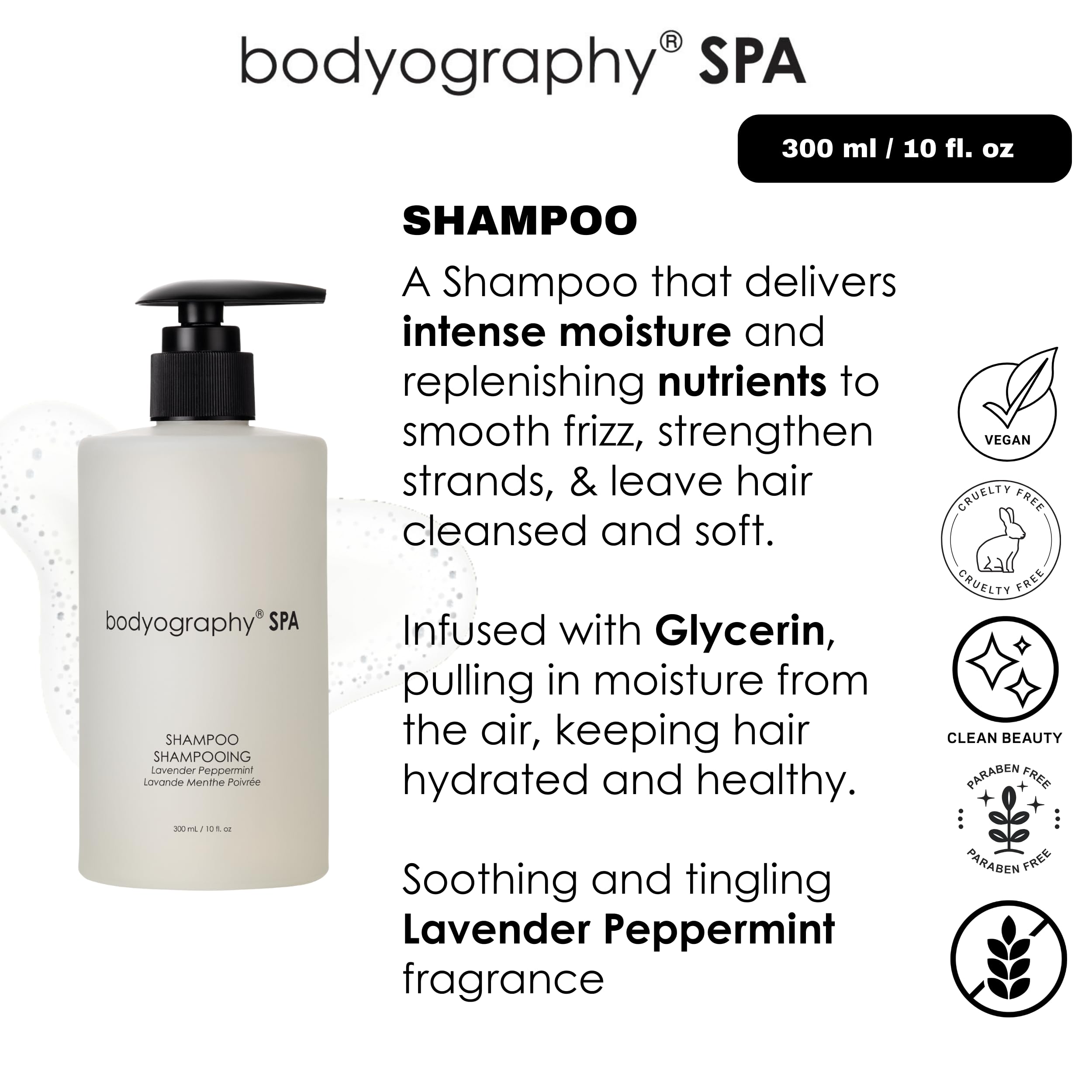 Bodyography Spa Shampoo Lavender Peppermint close up lather promotes even distribution