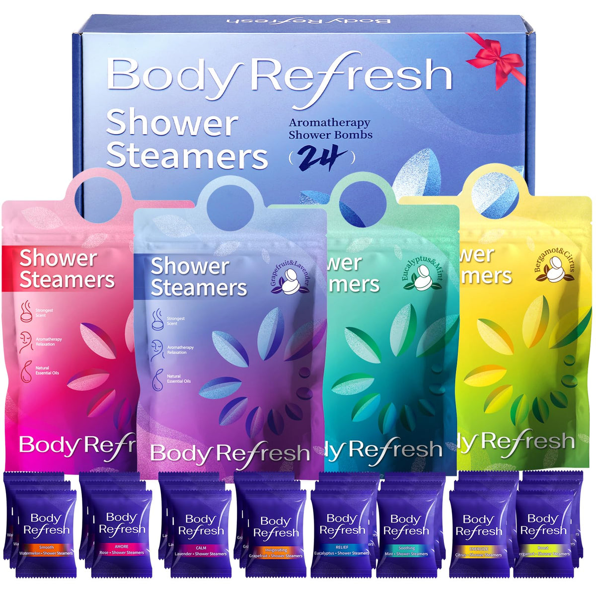 BodyRefresh eucalyptus shower steamer front view for an uplifting morning.