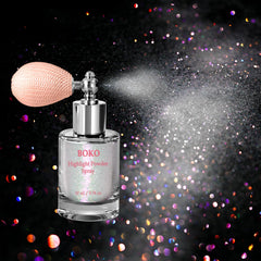 Boko Body Glitter Spray bottle with iridescent shimmer for dazzling festival looks.