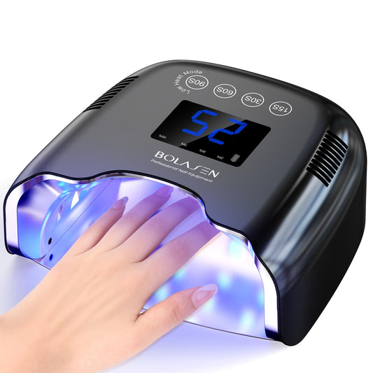 BOLASEN cordless UV nail lamp front view with reflective surface for stylish home use
