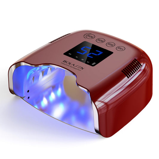 BOLASEN P30 Pro burgundy nail lamp front view for fast gel curing at home.