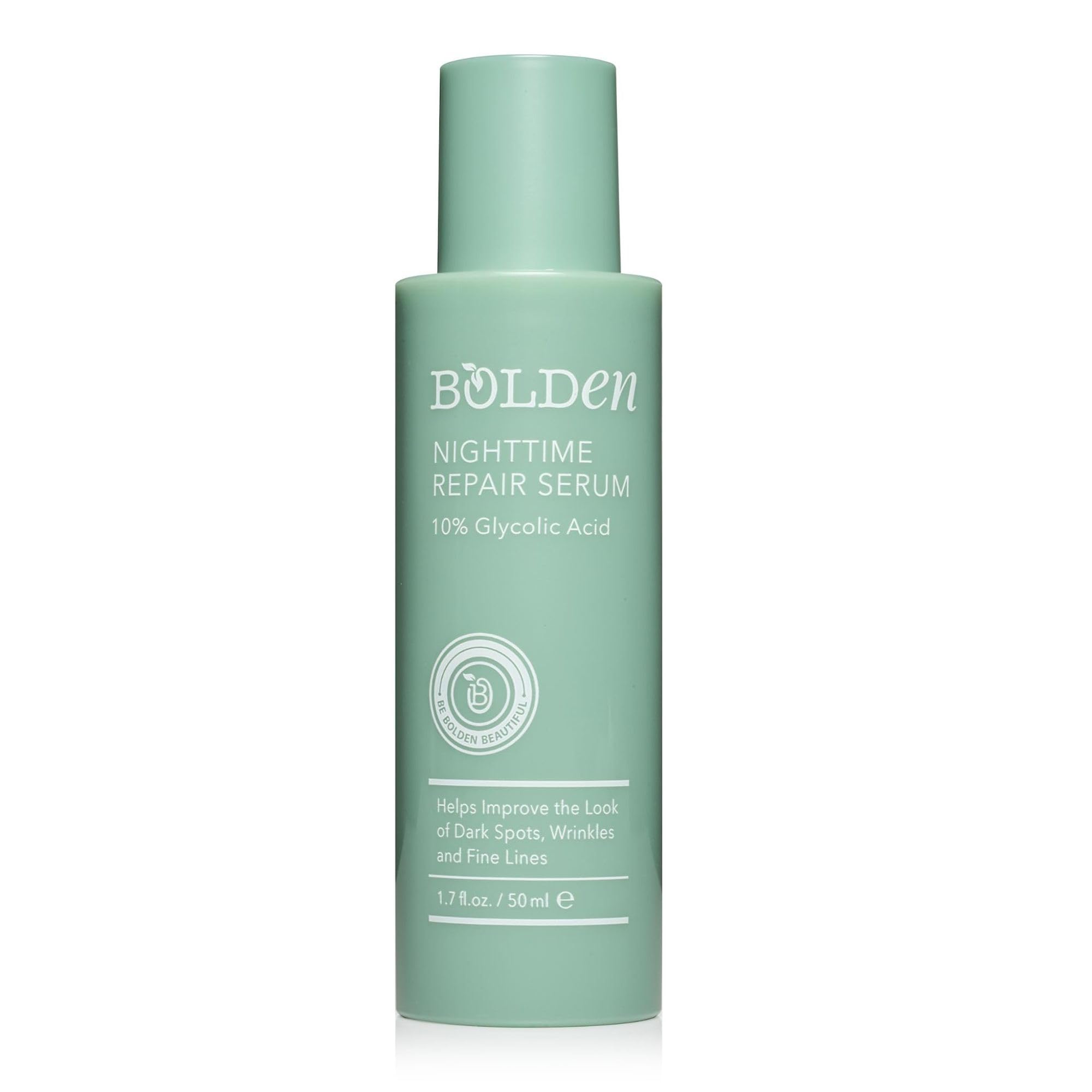 Bolden Nighttime Repair Serum bottle ready for nightly skincare routine, targeting dark spots.
