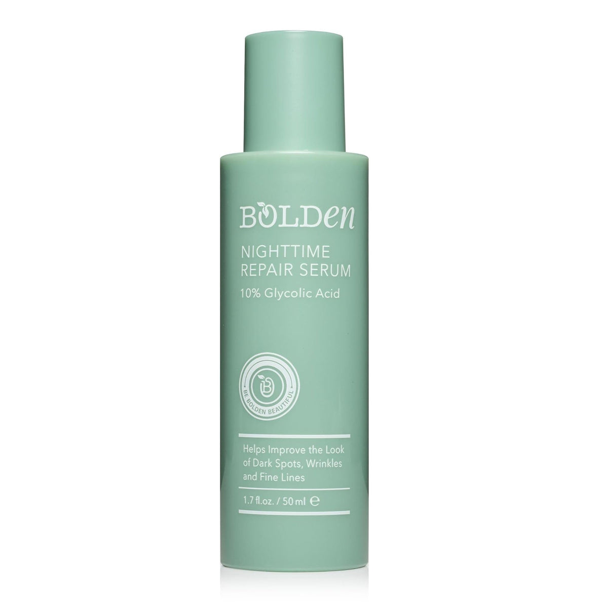 Bolden Nighttime Repair Serum bottle ready for nightly skincare routine, targeting dark spots.