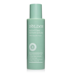 Bolden Nighttime Repair Serum bottle ready for nightly skincare routine, targeting dark spots.
