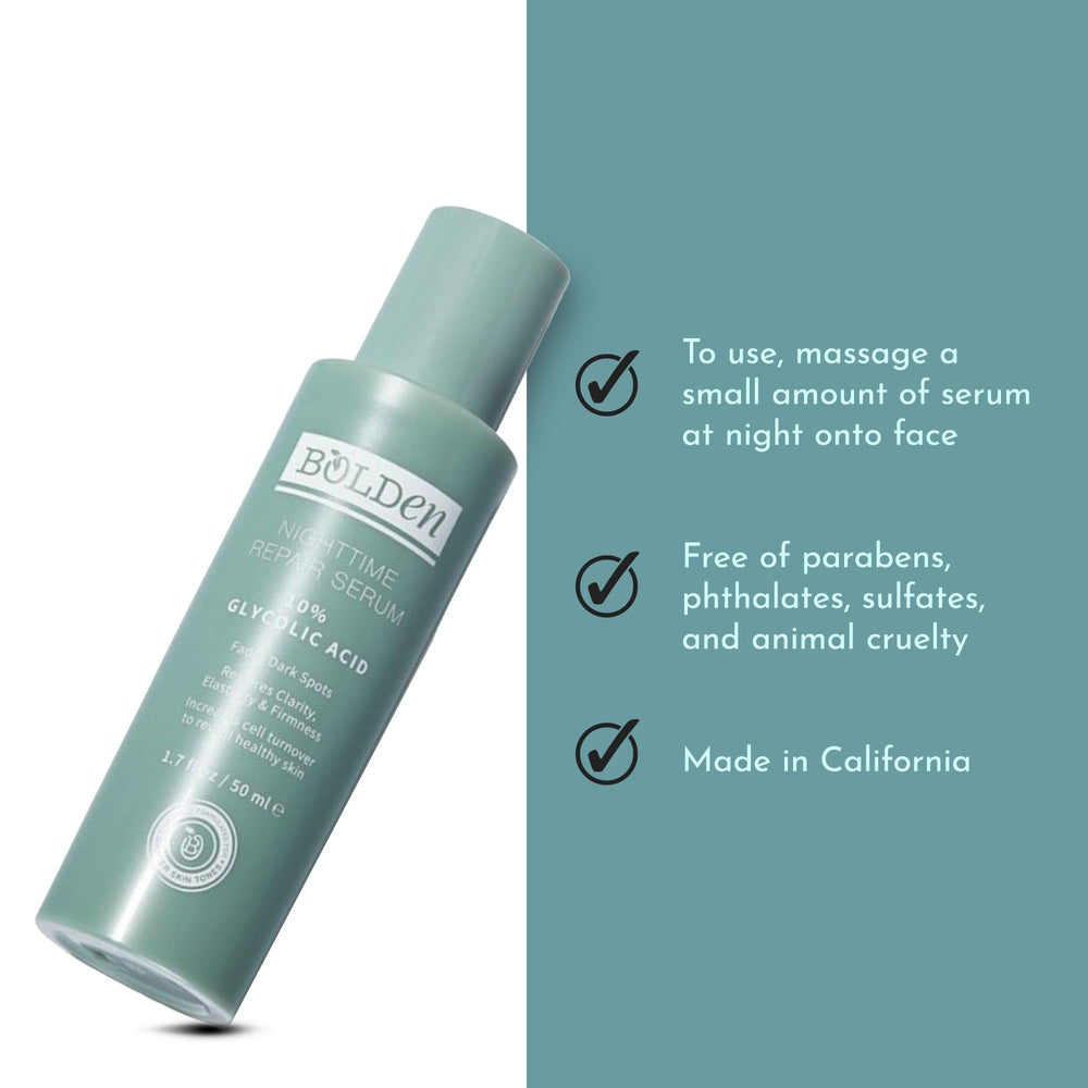 Bolden Nighttime Repair Serum packaging detail shows protective design.