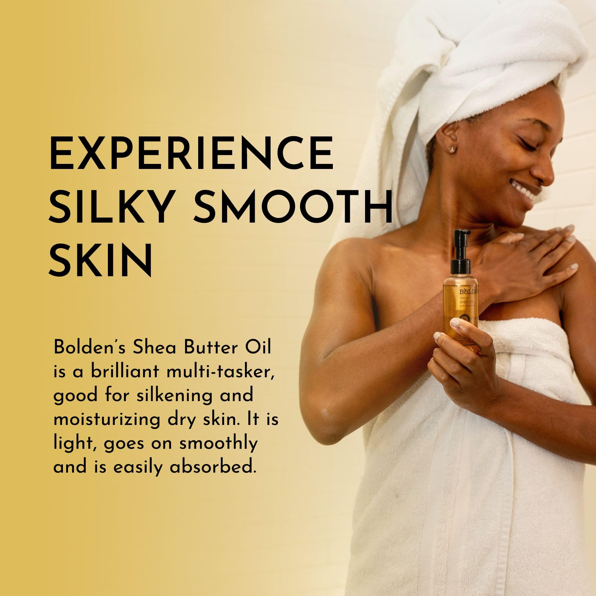 Close up of Bolden shea oil with vanilla scent for dry skin