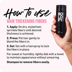 Boldify Hair Fibers packaging showcases cruelty-free formula.
