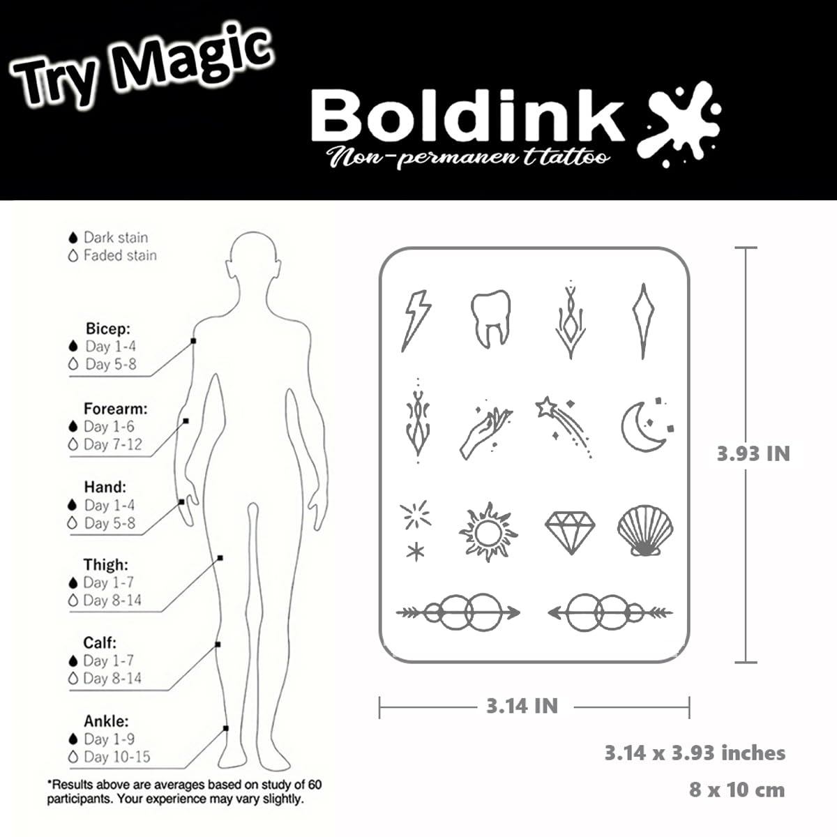 Boldink tattoos being applied in 30 seconds for quick wear.