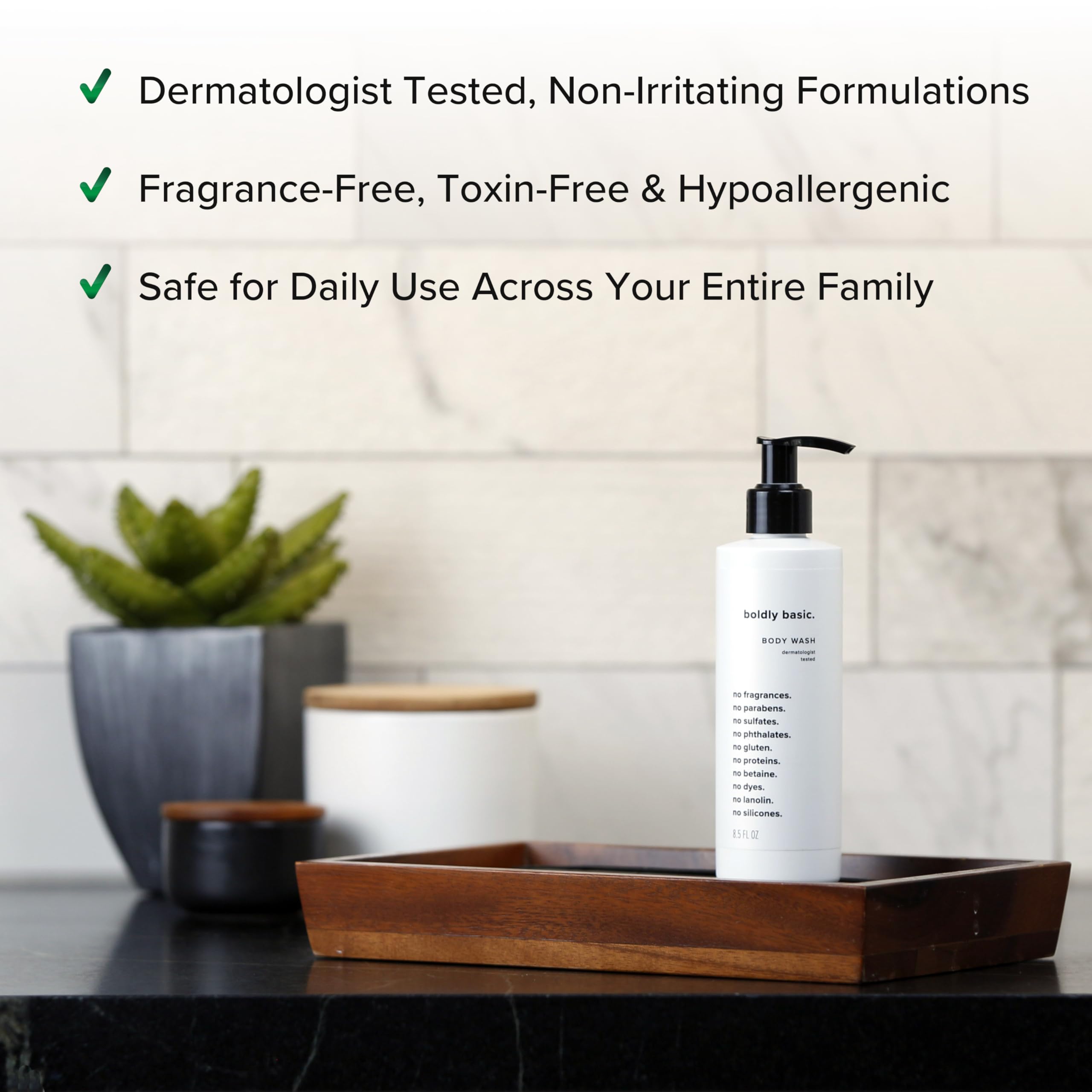 Boldly Basic Fragrance Free Body Wash ideal for sensitive skin, daily shower.