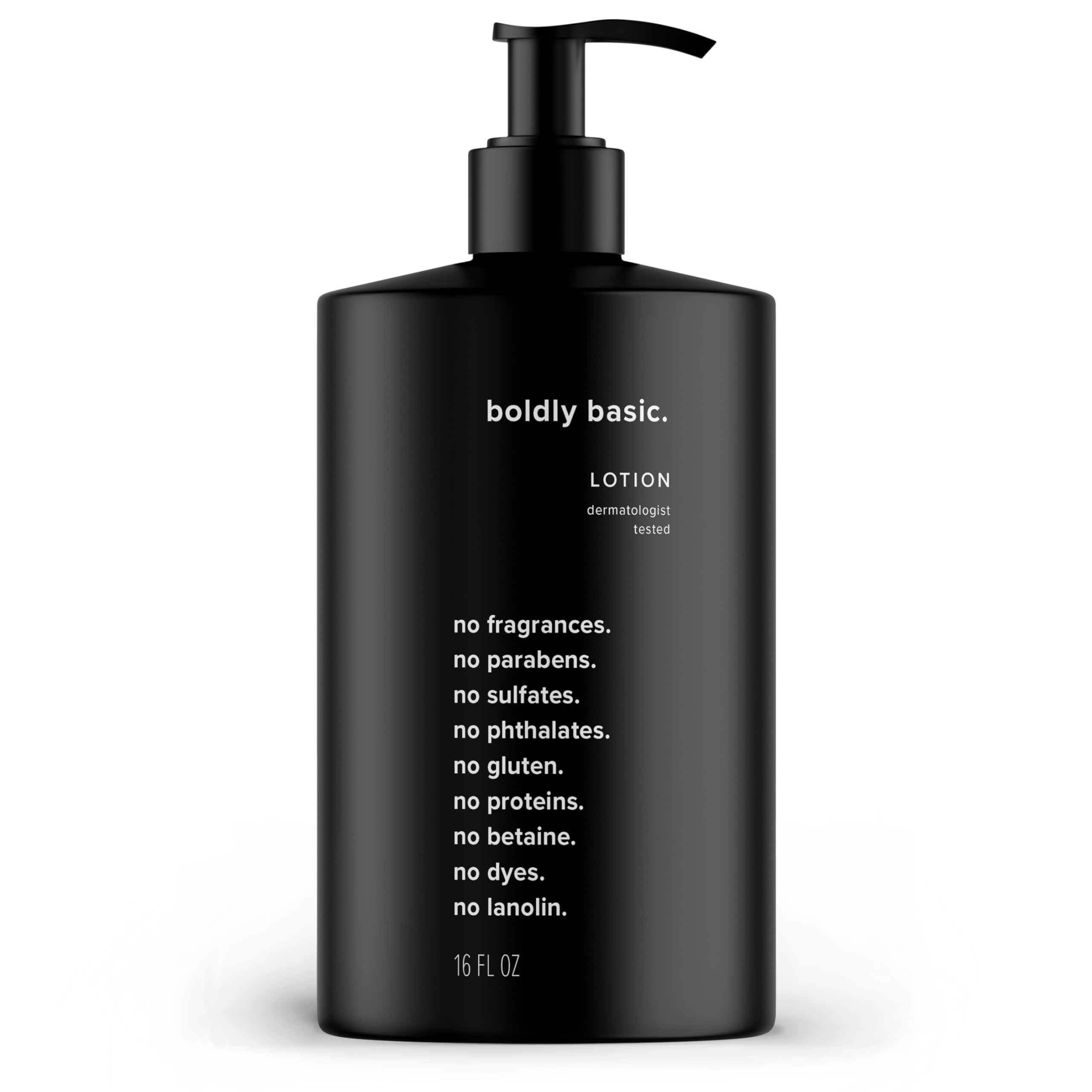 Boldly Basic Fragrance Free Lotion bottle closeup showing gentle hydration for sensitive skin