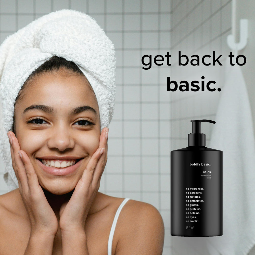 Boldly Basic Fragrance Free Lotion hand application shows quick absorption