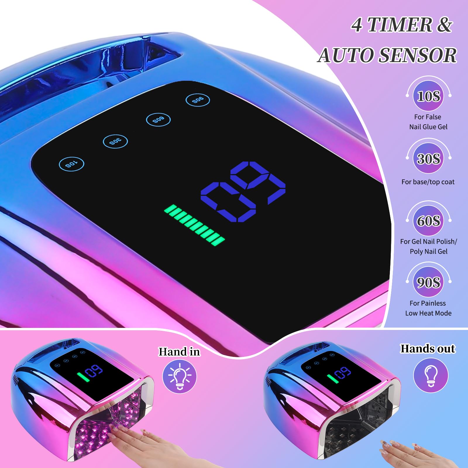 Cordless BOMOQING nail lamp enables on-the-go nails and pedicures.