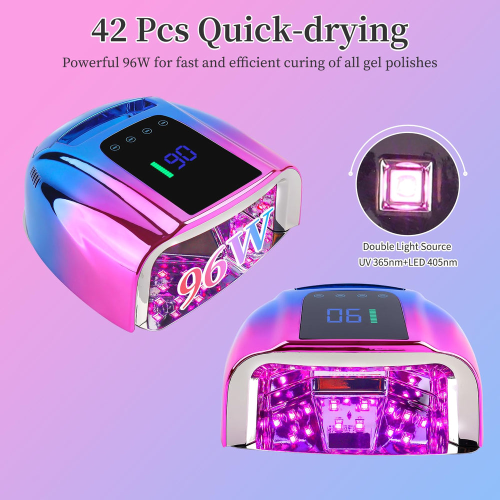 BOMOQING 96W nail lamp with LCD display shows timer and remaining power.