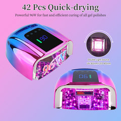BOMOQING 96W nail lamp with LCD display shows timer and remaining power.