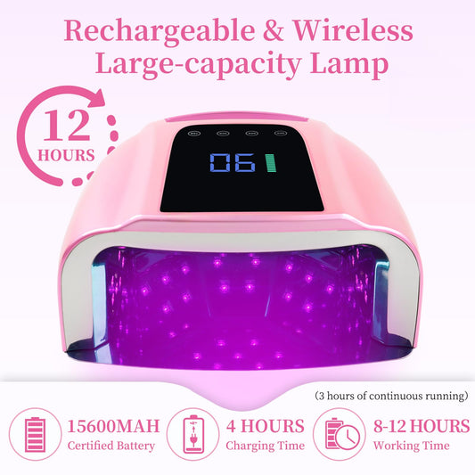 BOMOQING 96W nail lamp side view with compact cordless design