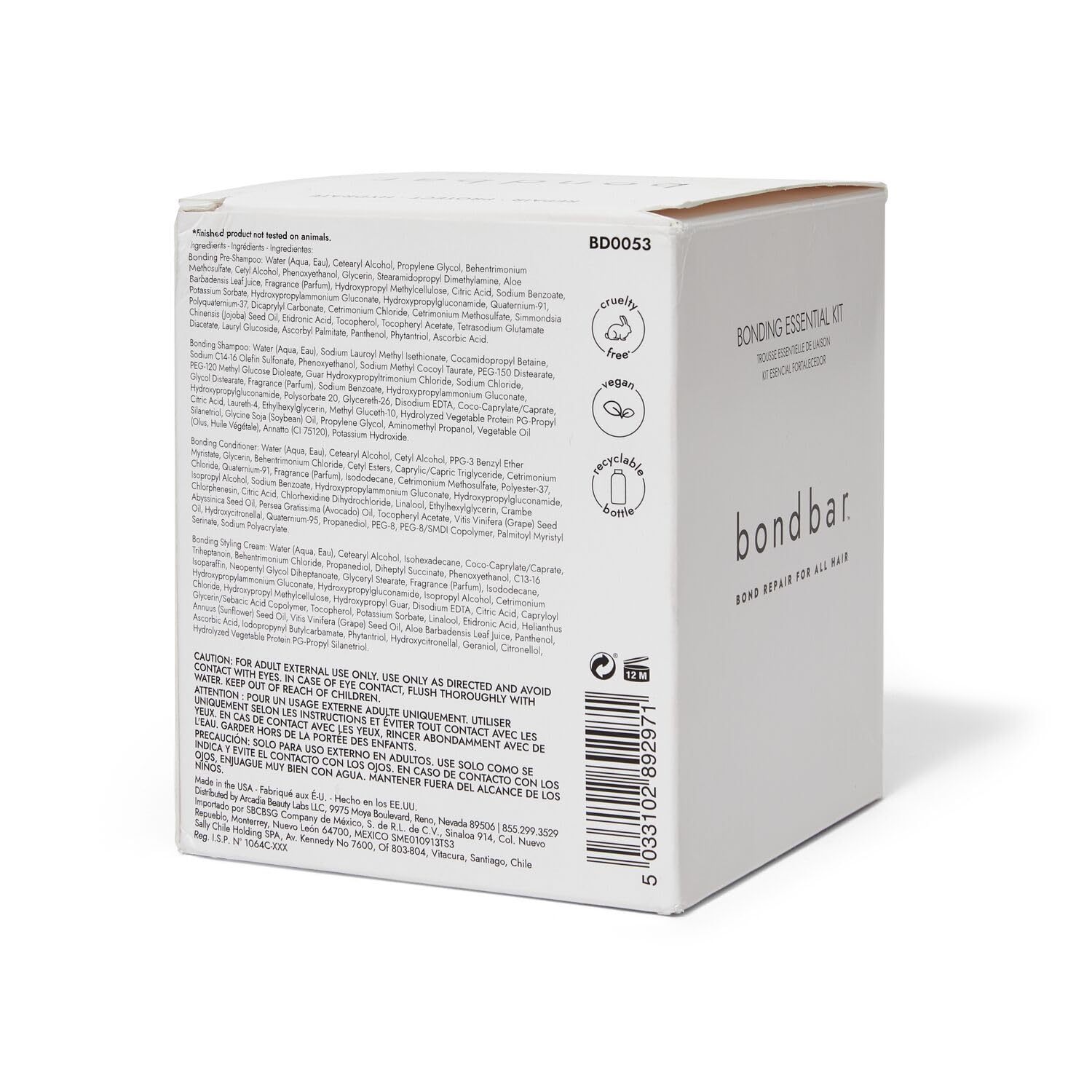 Bondbar Bonding Essential Kit shampoo bottle designed to cleanse while supporting smoother combing.