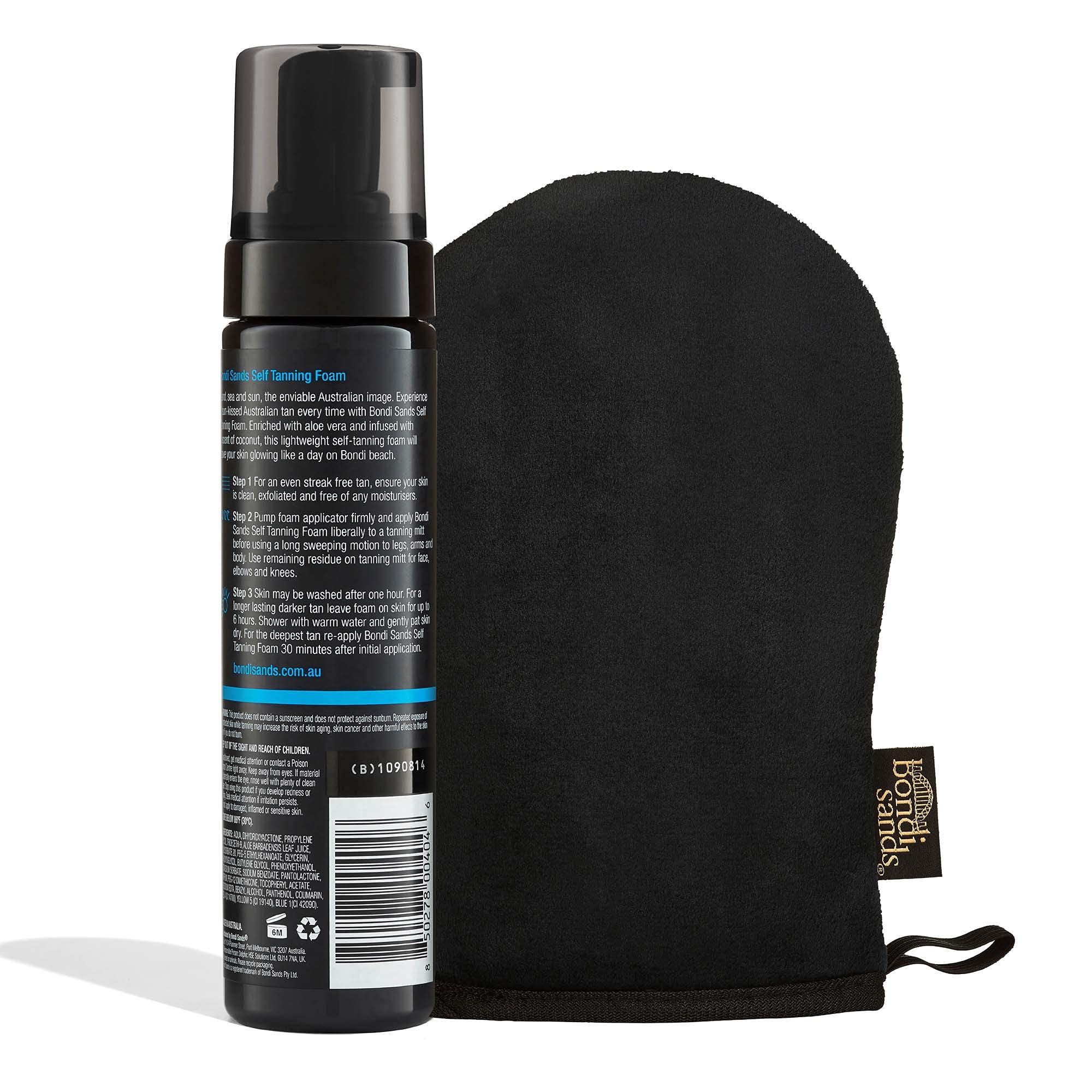 Bondi Sands double-sided application mitt ready for seamless tanning.