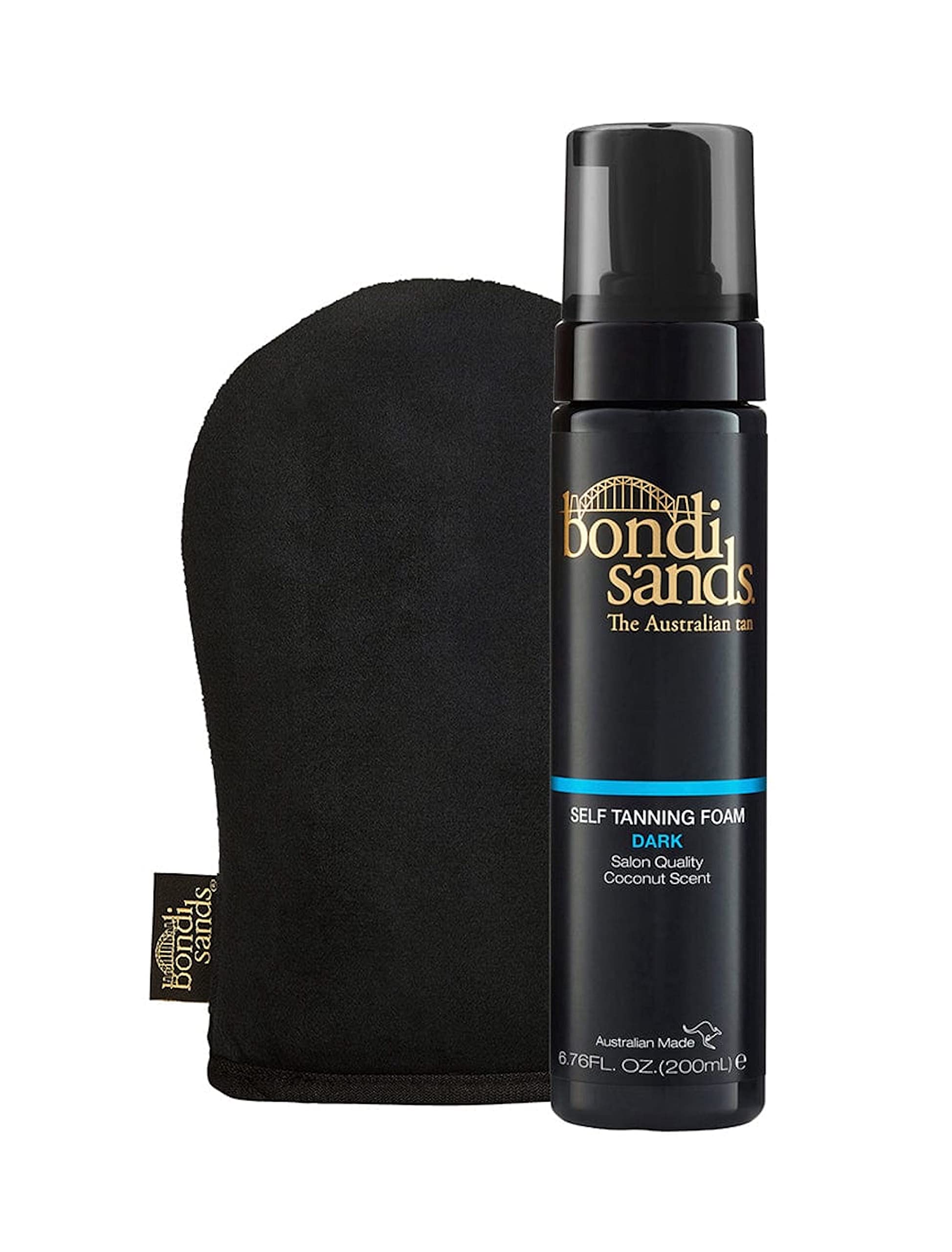 Bondi Sands Dark Self-Tanning Foam bottle close-up for a streak-free bronze glow.