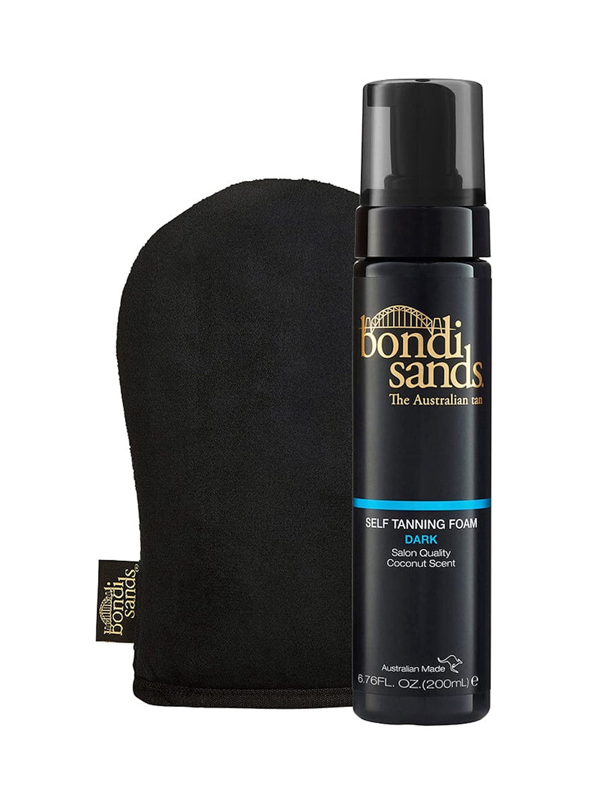 Bondi Sands Dark Self-Tanning Foam bottle close-up for a streak-free bronze glow.