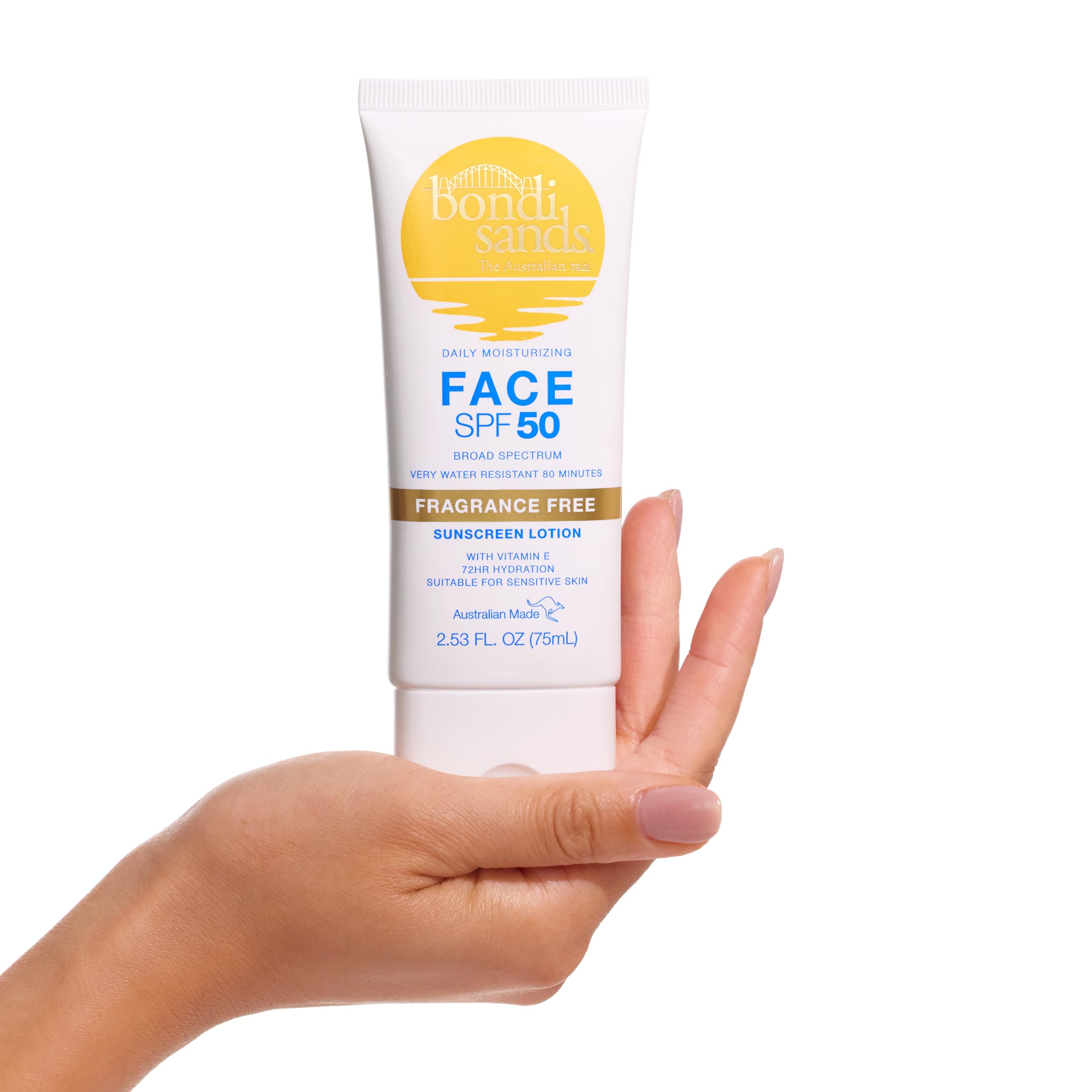Bondi Sands fragrance-free sunscreen texture spread on skin showing fast absorption.