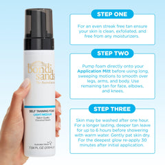 Bondi Sands product packaging highlighting easy self-tan steps.