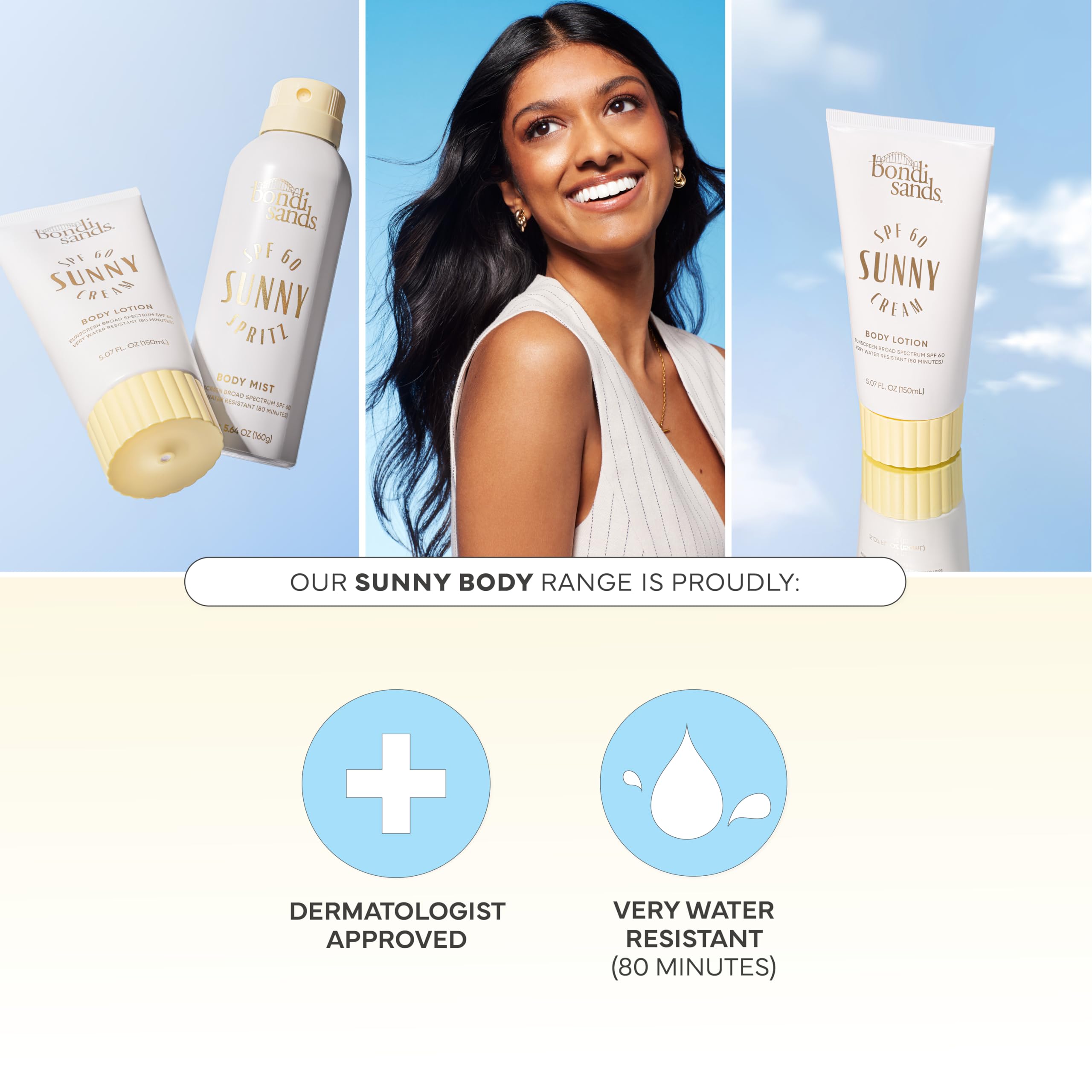 Applying Bondi Sands Sunny Cream SPF 60 for even coverage and nourishment.