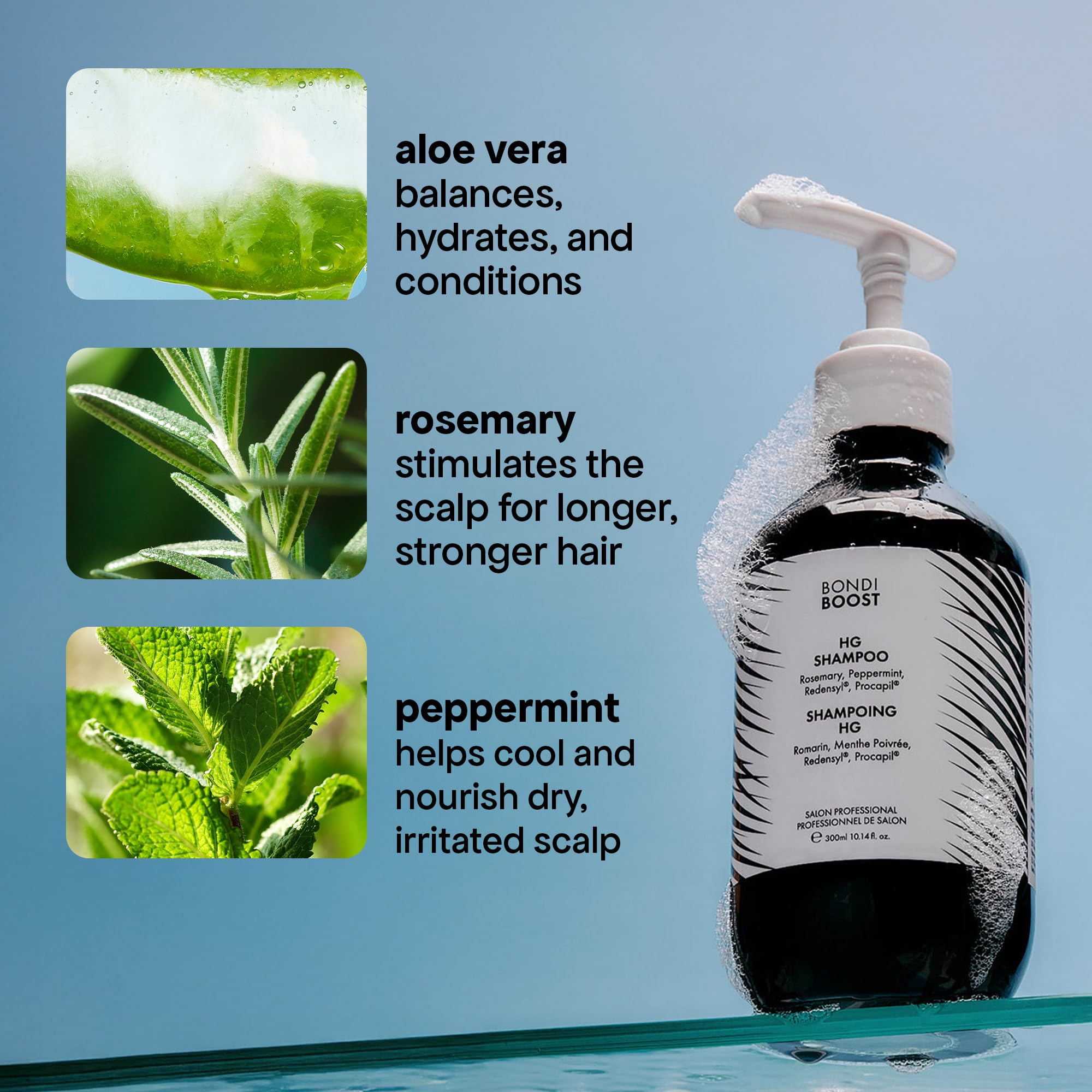 Creamy BondiBoost HG shampoo texture with mint fragrance for fuller looking hair
