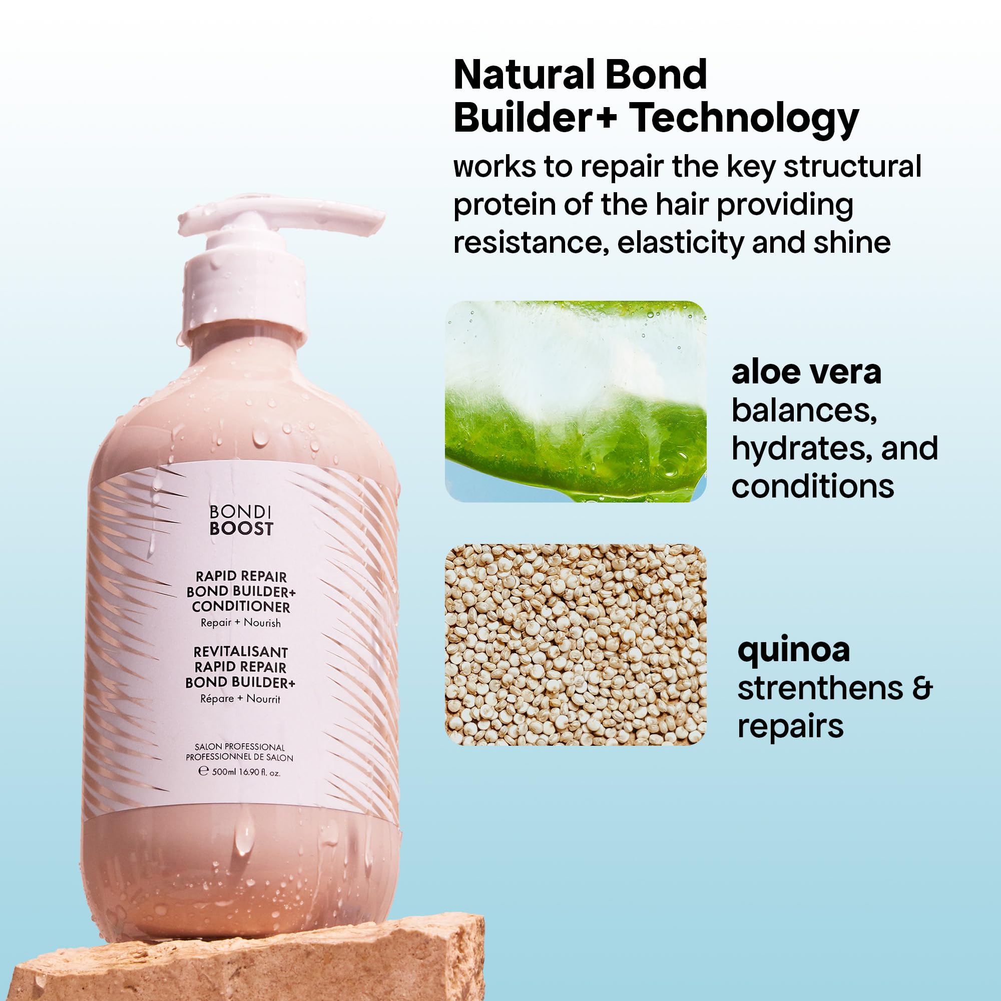 BondiBoost Rapid Repair Bond Builder ingredients vegan protein support stronger strands.