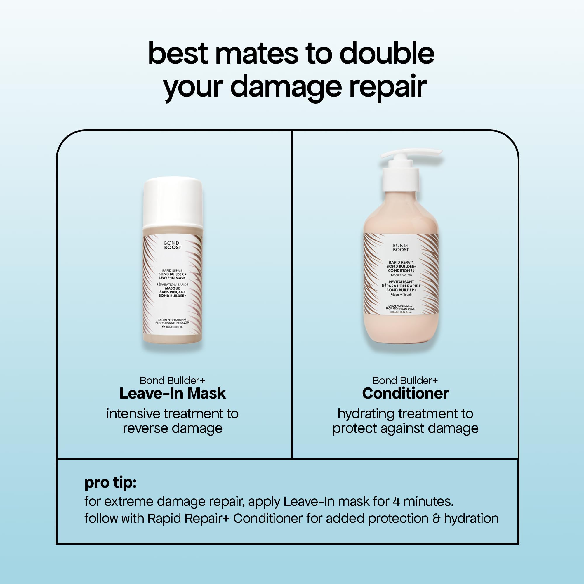 BondiBoost Rapid Repair Bond Builder applying conditioner on mid-length to ends for even coverage.