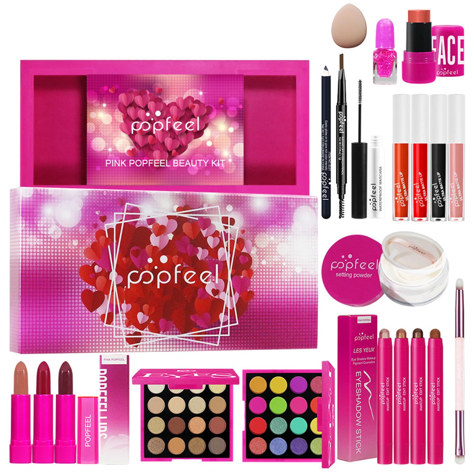 BONNIE CHOICE hot pink makeup tools pack for travel-ready routine.