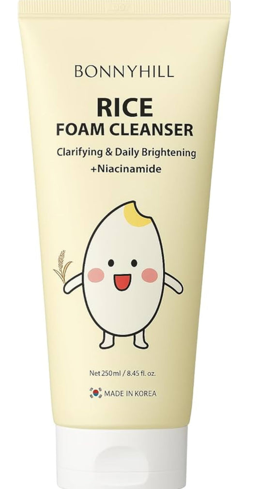 Bonny Hill Rice Foam Cleanser bottle offering a gentle daily cleanse with niacinamide