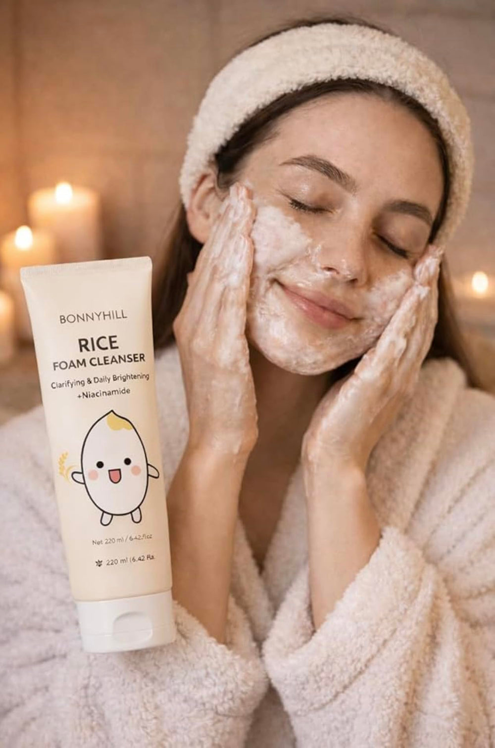 Bonny Hill Rice Foam Cleanser foam cushions while removing impurities and preserving moisture