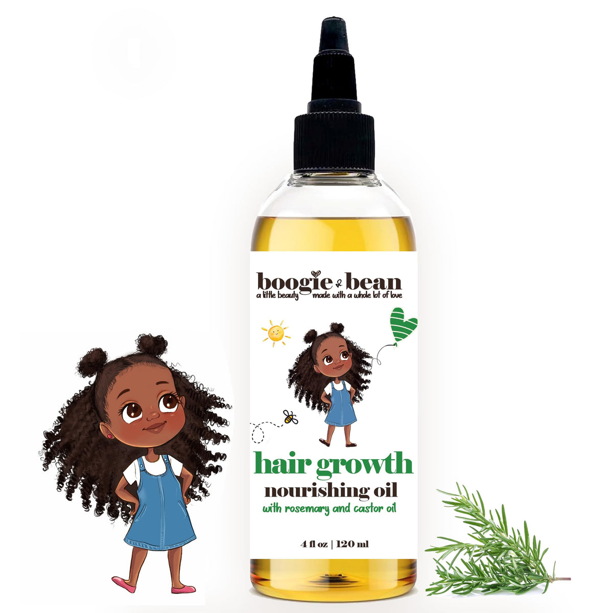 Boogie and Bean Rosemary Hair Growth Oil bottle for gentle scalp care