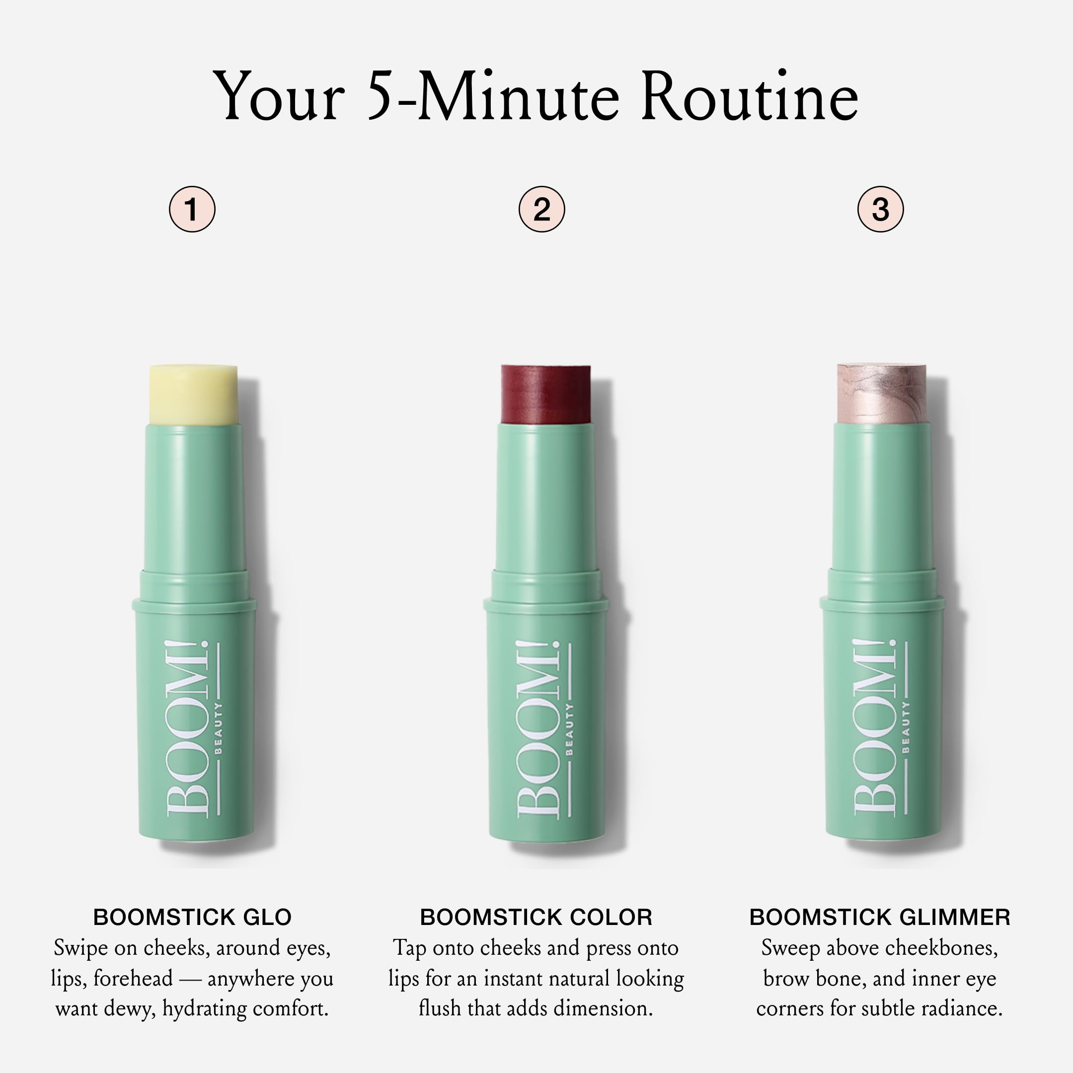 BOOM! Boomstick Trio Color Cream Blush provides sheer, buildable color for cheeks and lips.