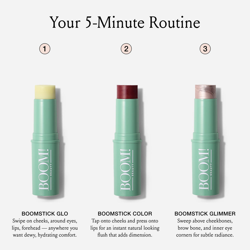 BOOM! Boomstick Trio Color Cream Blush provides sheer, buildable color for cheeks and lips.