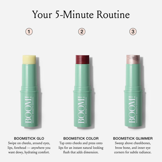 BOOM! Boomstick Trio Color Cream Blush provides sheer, buildable color for cheeks and lips.
