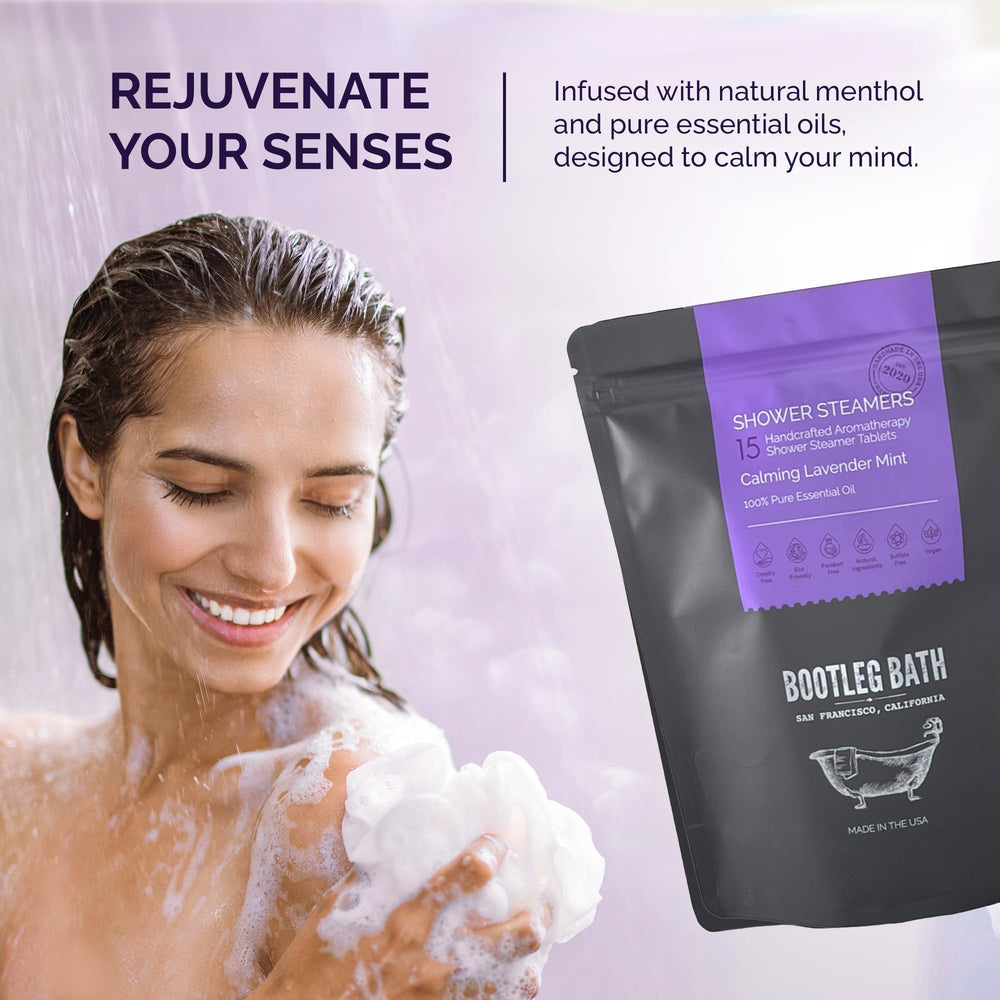 Bootleg Bath packaging-lavender-steamer demonstrates resealable freshness.