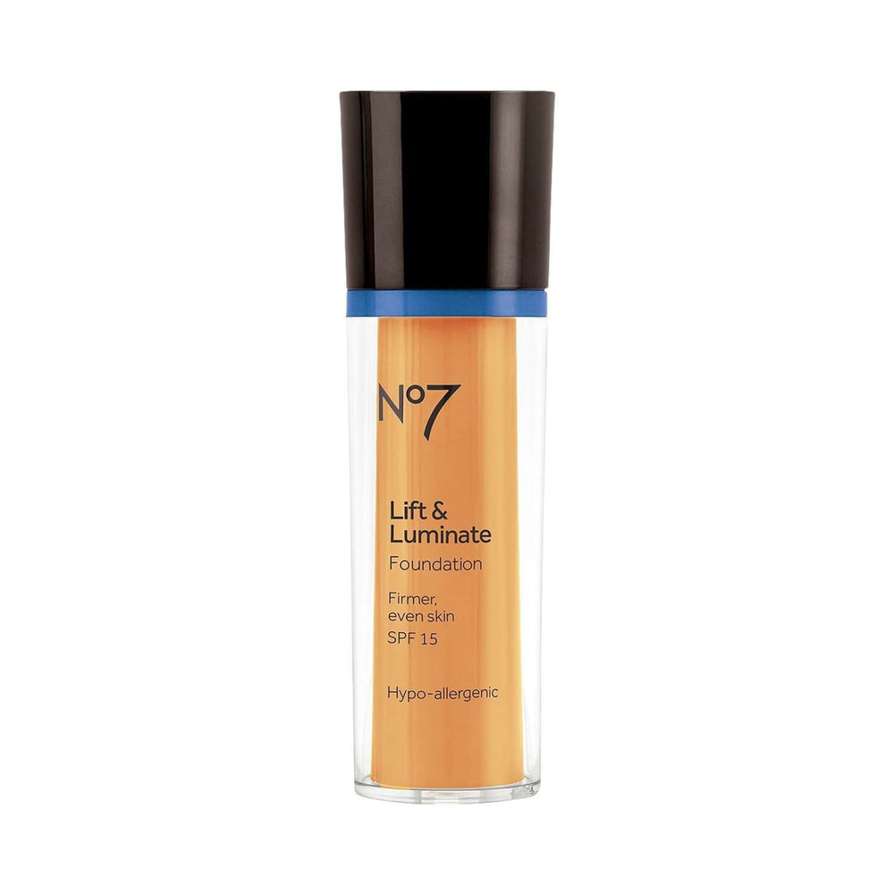 Boots No7 Lift Luminate Foundation Cool Ivory texture swirls on skin for seamless blending.