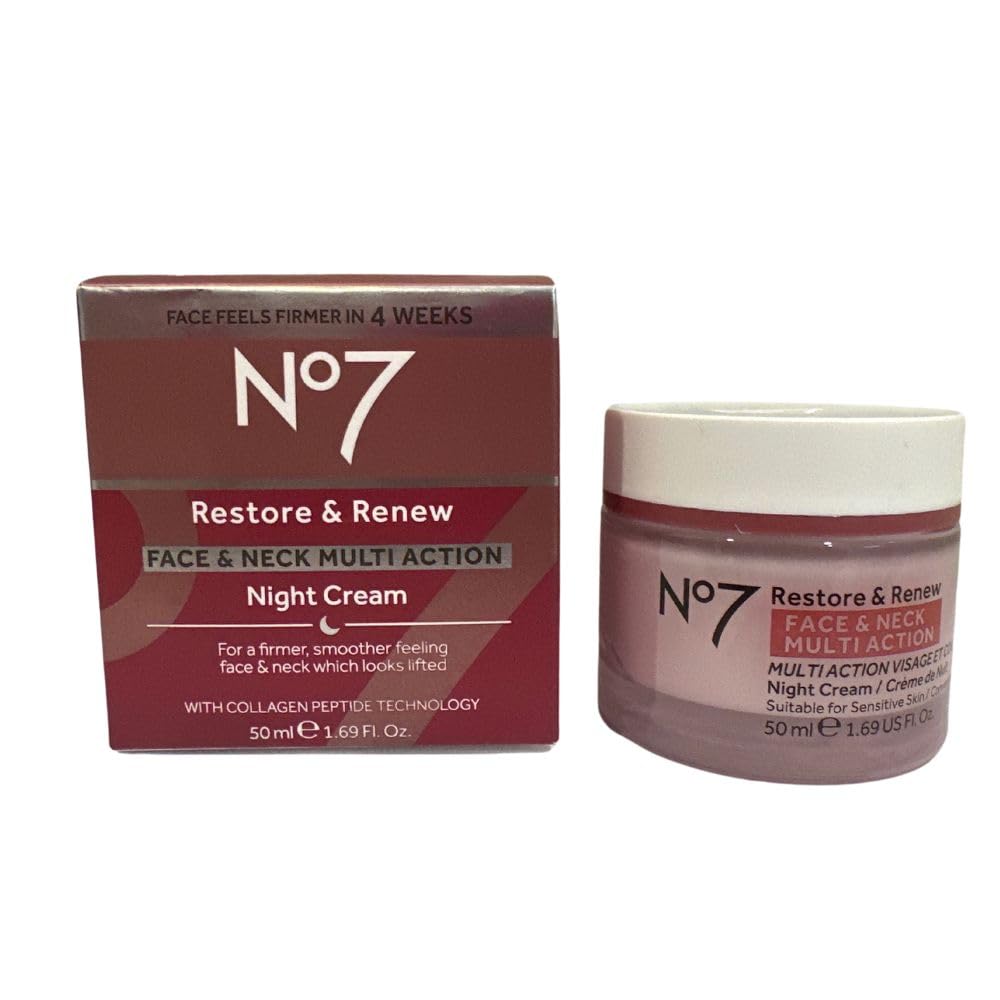Boots No7 Restore and Renew night cream jar closeup for rich overnight hydration.