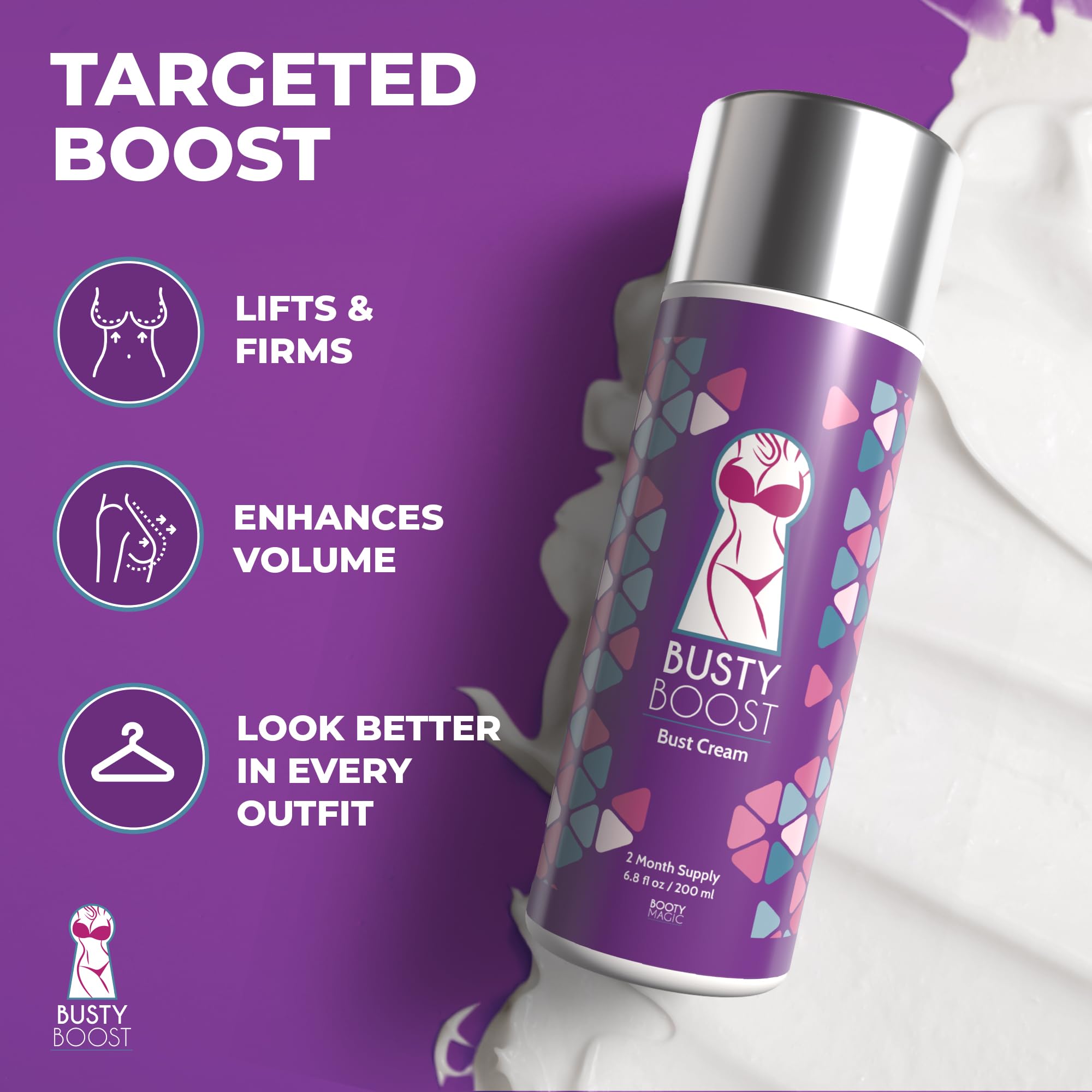 Booty Magic Busty Boost ingredients: Maca Root for natural firmness and vitality.