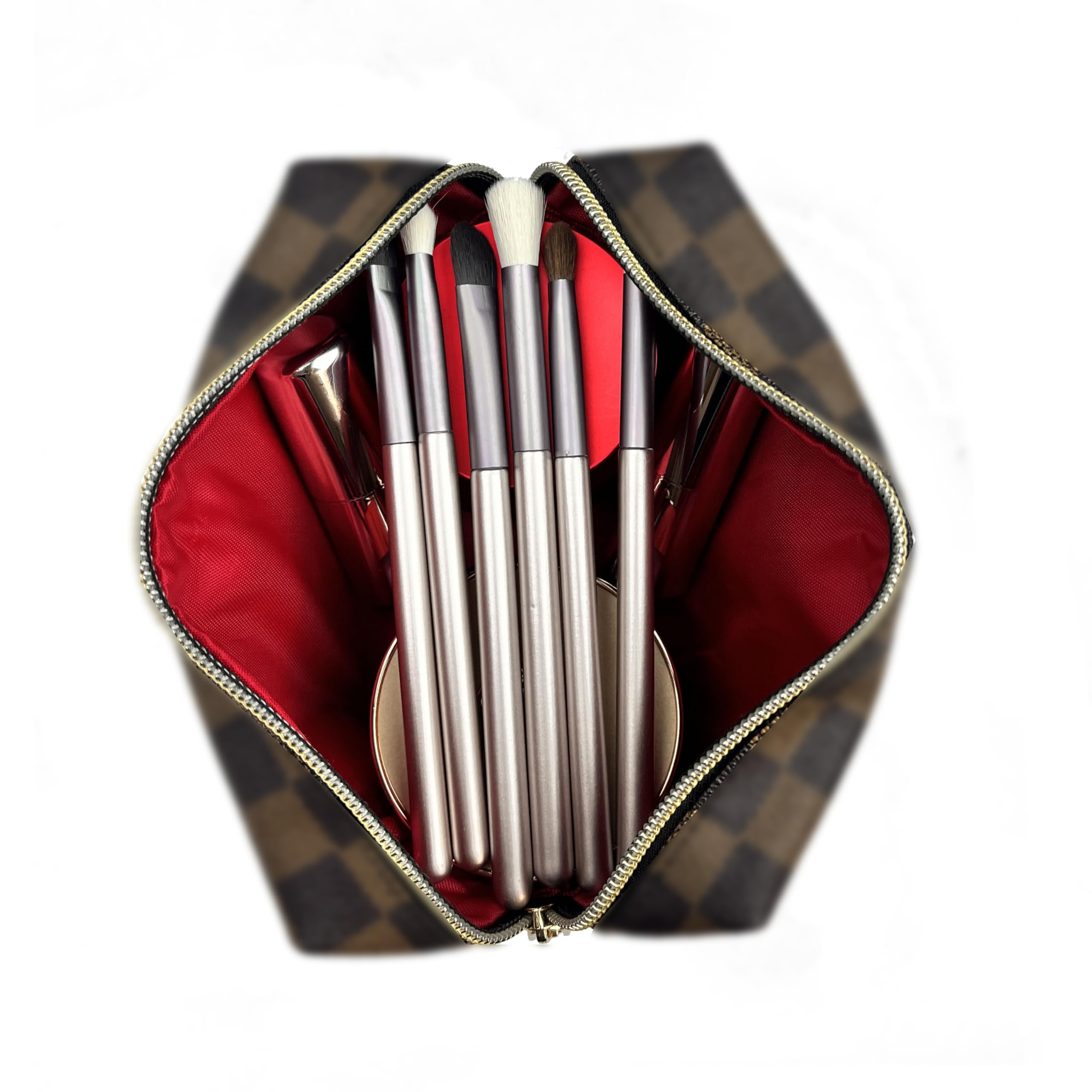 Bopomofo brown checkered coin purse stores small essentials securely.