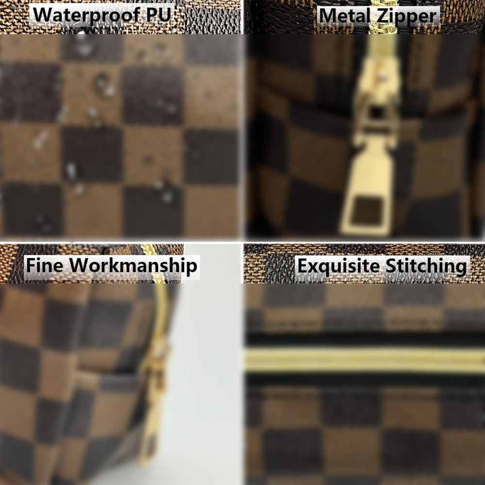 Bopomofo brown checkered golden zipper adds classic style and smooth use.