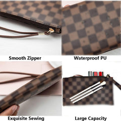Bopomofo brown checkered waterproof exterior protects contents on the go.