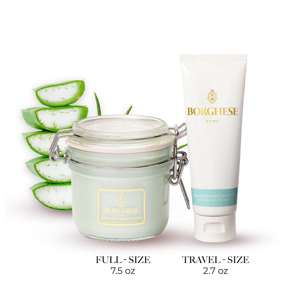Borghese Advanced Fango Delicato Mud Mask texture swatch shows creamy clay for gentle cleansing.