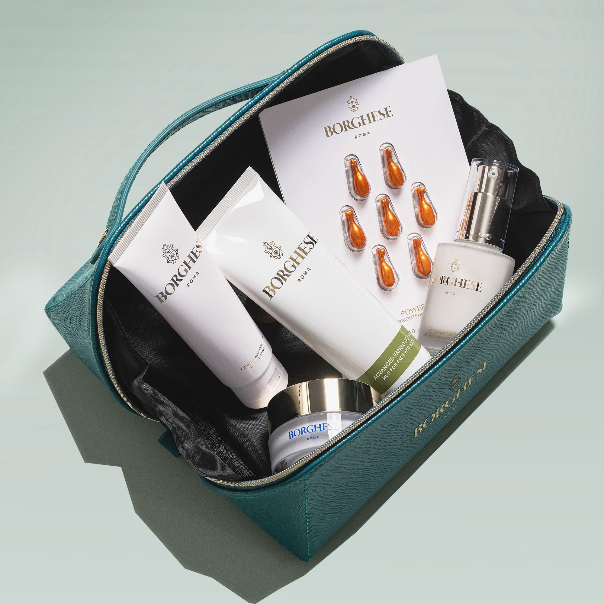 Borghese brightening capsules open-pack signaling a quick daily boost.