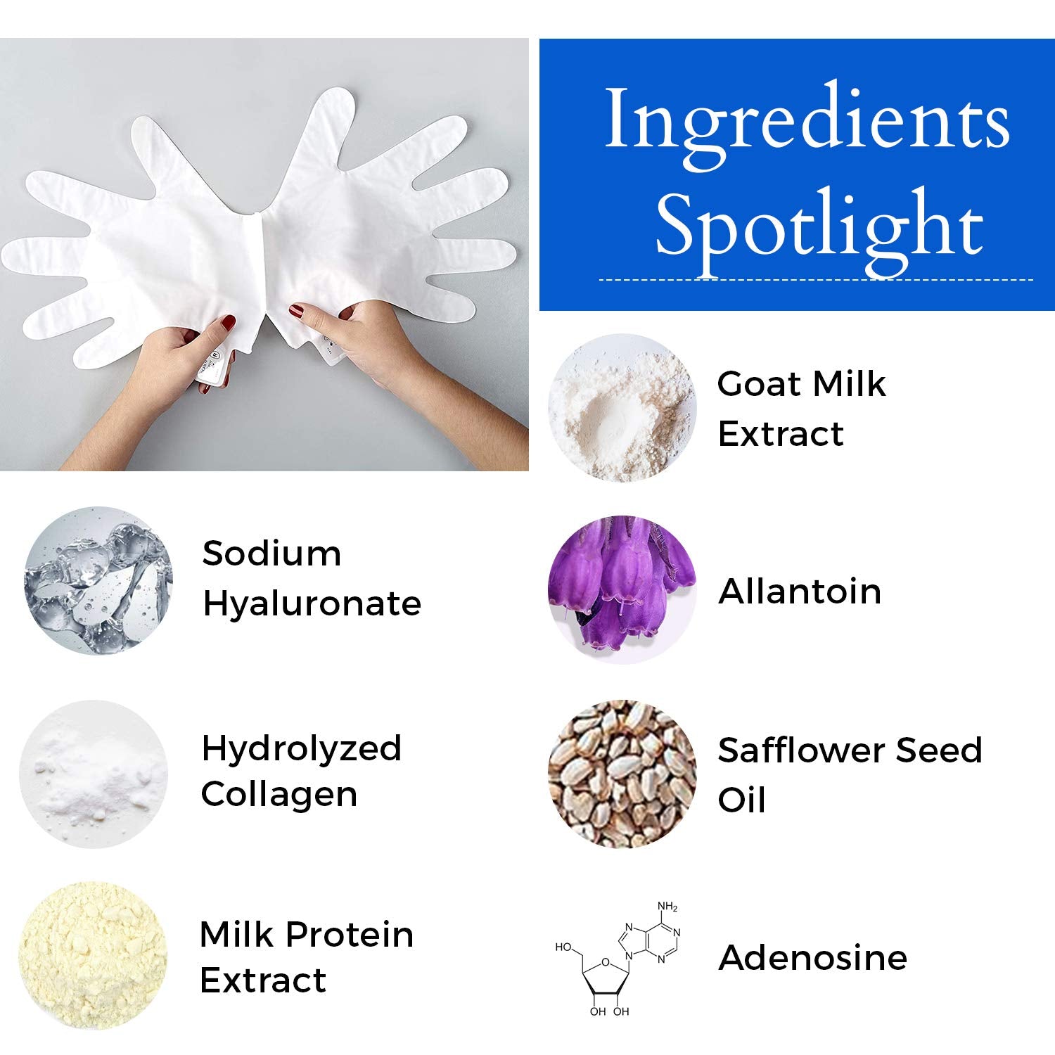Borghese ingredients graphic highlights hyaluronate and collagen for moisture support.